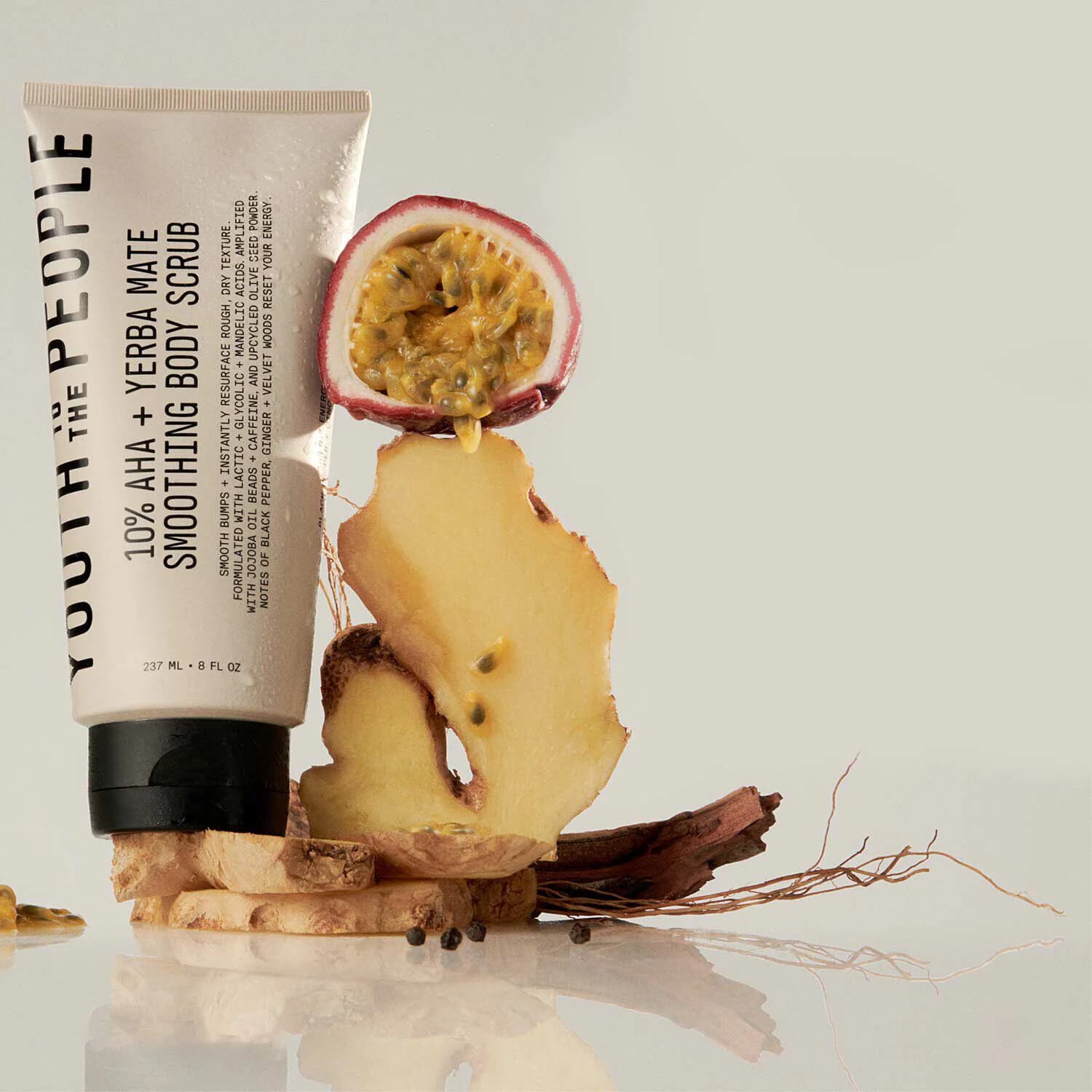 10% Aha + Yerba Mate Smoothing Energy Body Scrub With Upcycled Olive Seed Powder