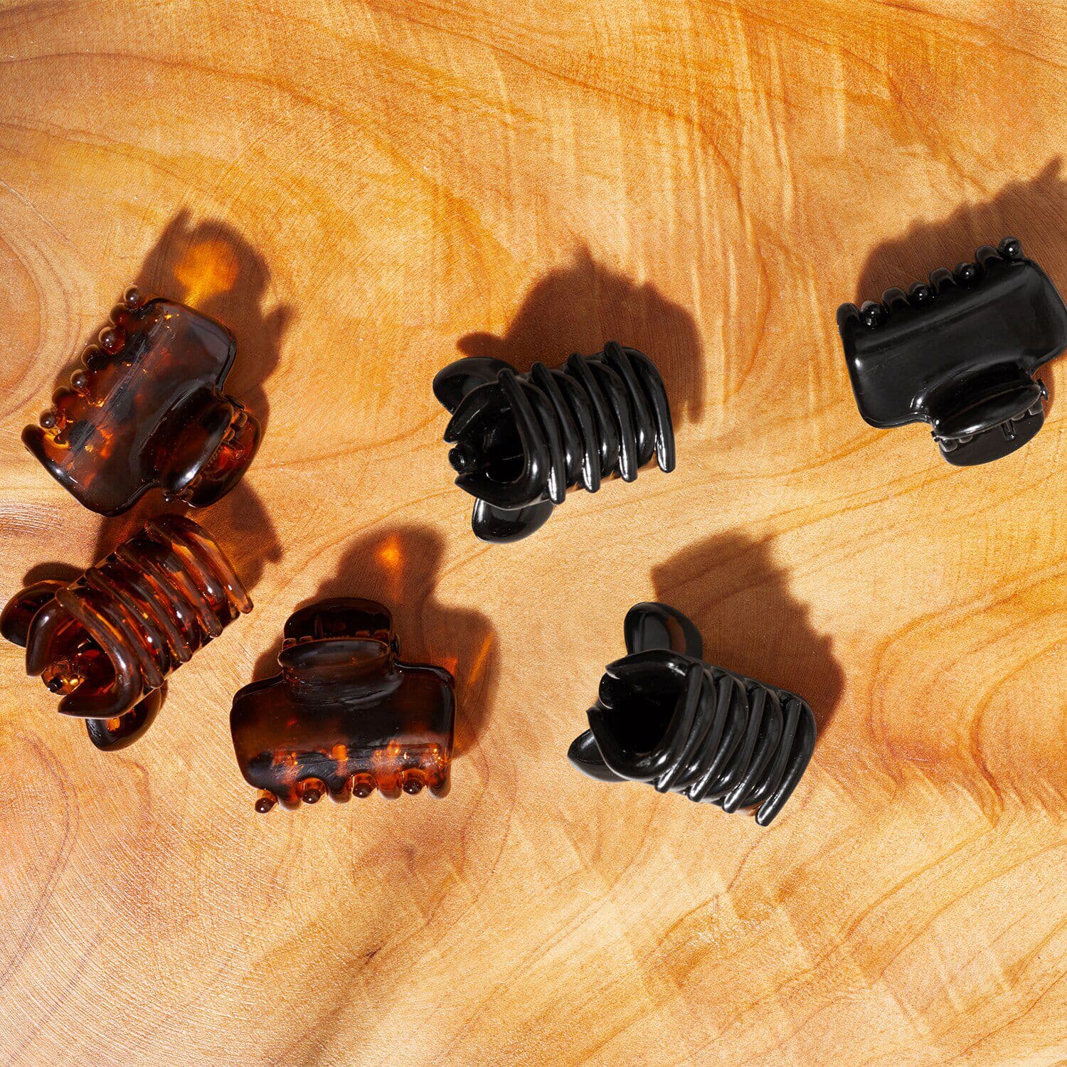 Recycled Plastic Mini Puffy Claw Clips 6pc Set - Black & Tort