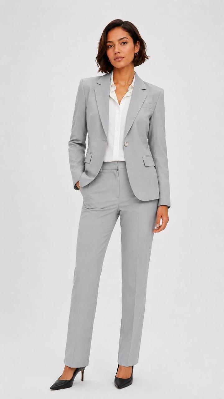 Tailored Blazer Matching Slim-Leg Trousers Light Grey Suit