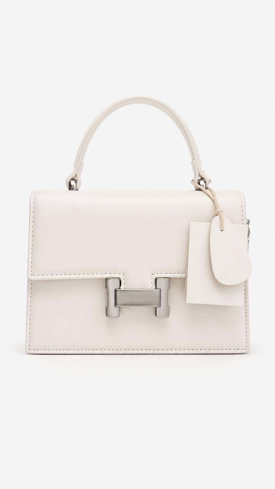 Pure Leather Cute H Hand Bag - white 