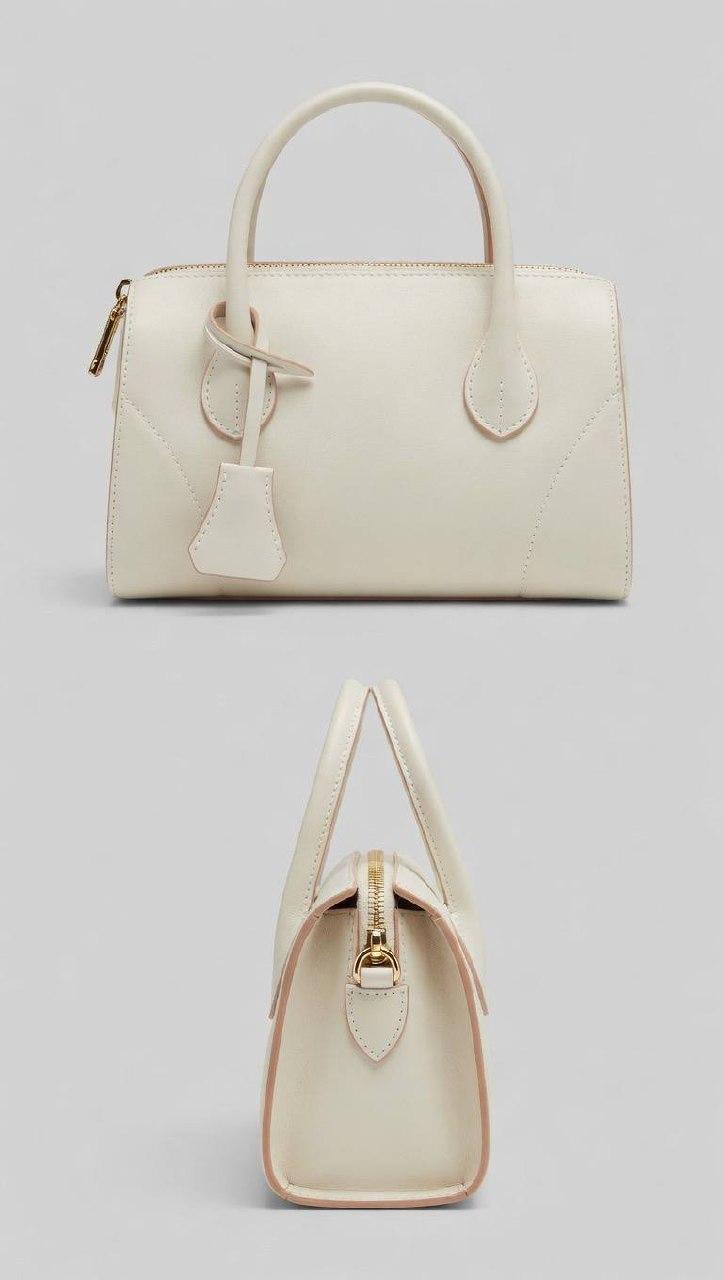 Pure Leather Hand Bag - Cream