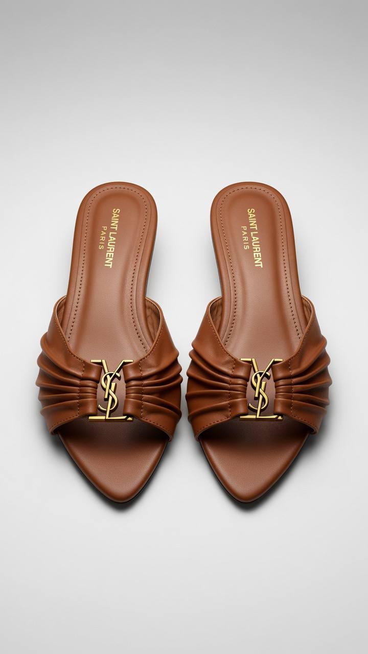 Saint Laurent Babylone Leather Slide - Brown