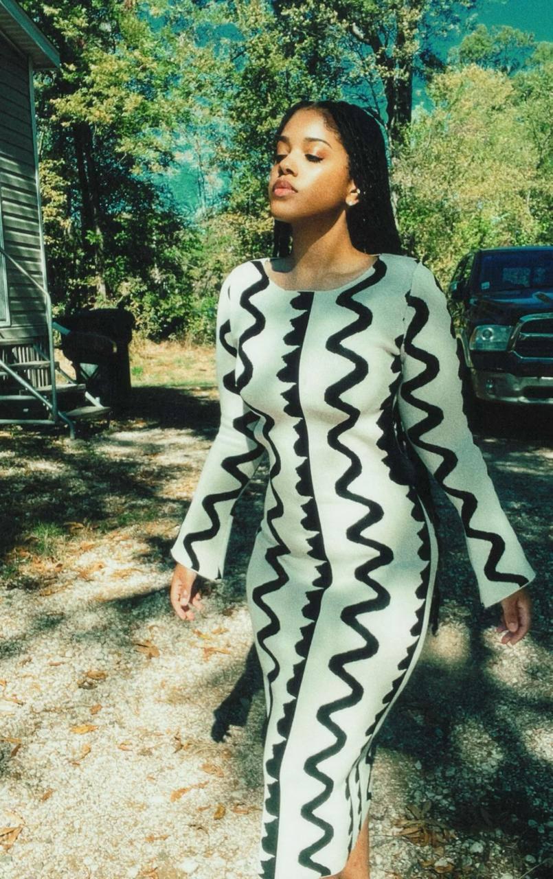 MissPap Knitted Printed Flute Sleeve Dress