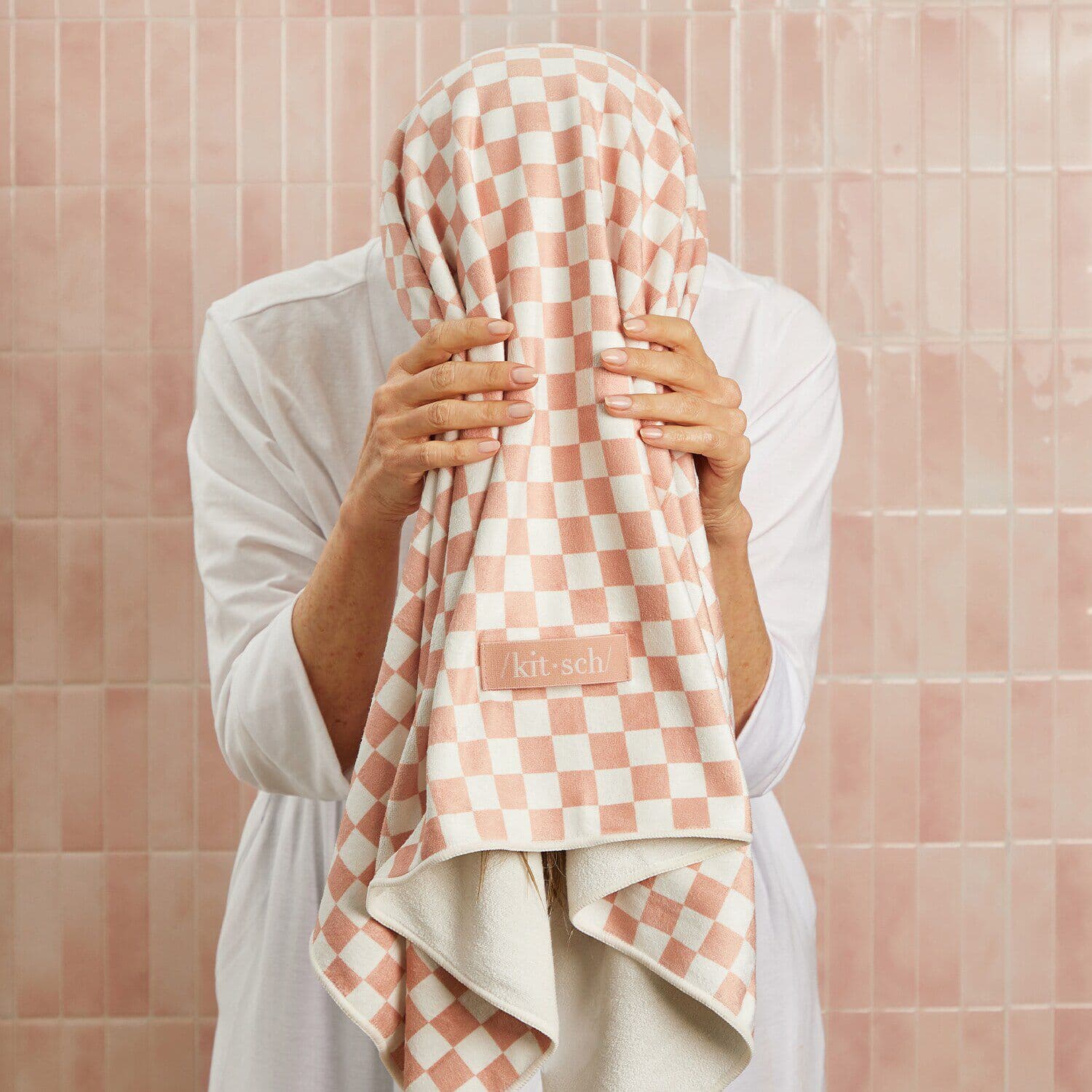 XL Quick-Dry Hair Towel Wrap - Terracotta Checker