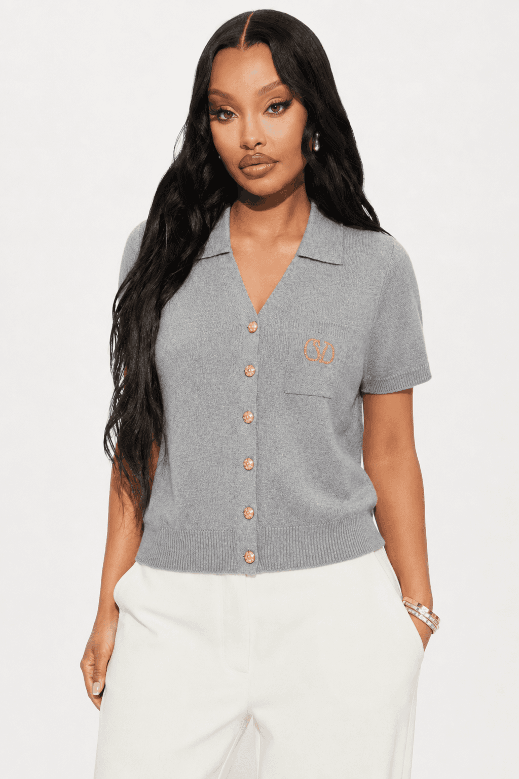 Valentino Grey Short Sleeve Knit Top