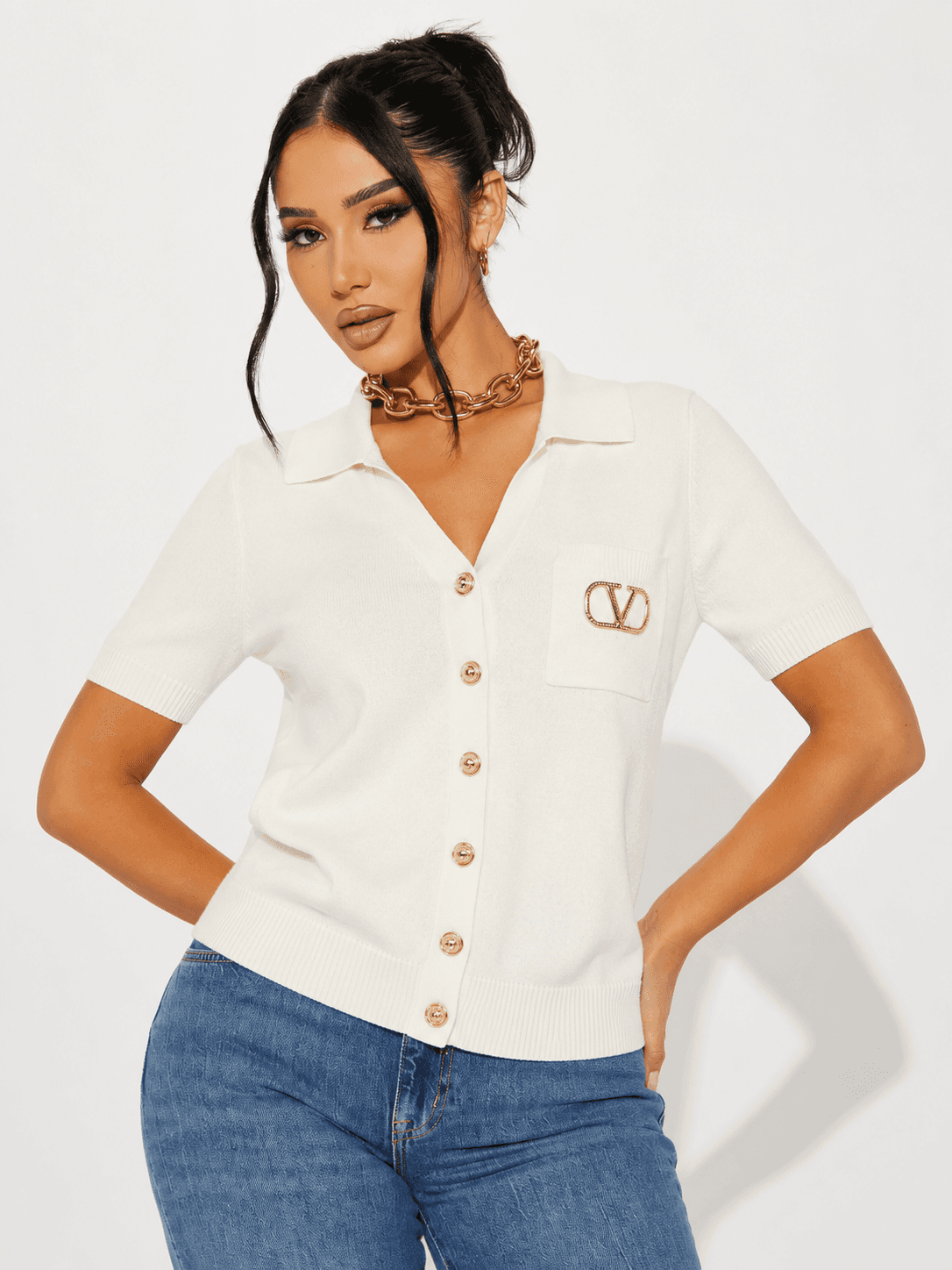 Valentino White Short Sleeve Knit Cardigan