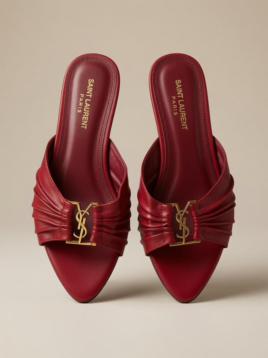 Saint Laurent Babylone Leather Slide - Burgundy